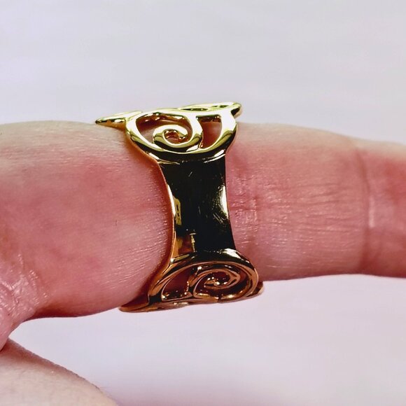 Filigree Ring Technibond 18K Gold Over Sterling Silver Openwork Swirl Size 9 - Picture 3 of 7